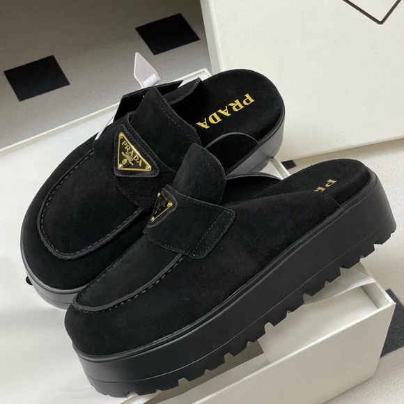 Prada Shoes - Prada Black Suede Slippers